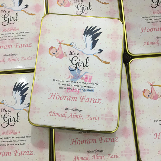1 Kg Baby Girl Announcement Sweet Tin Box