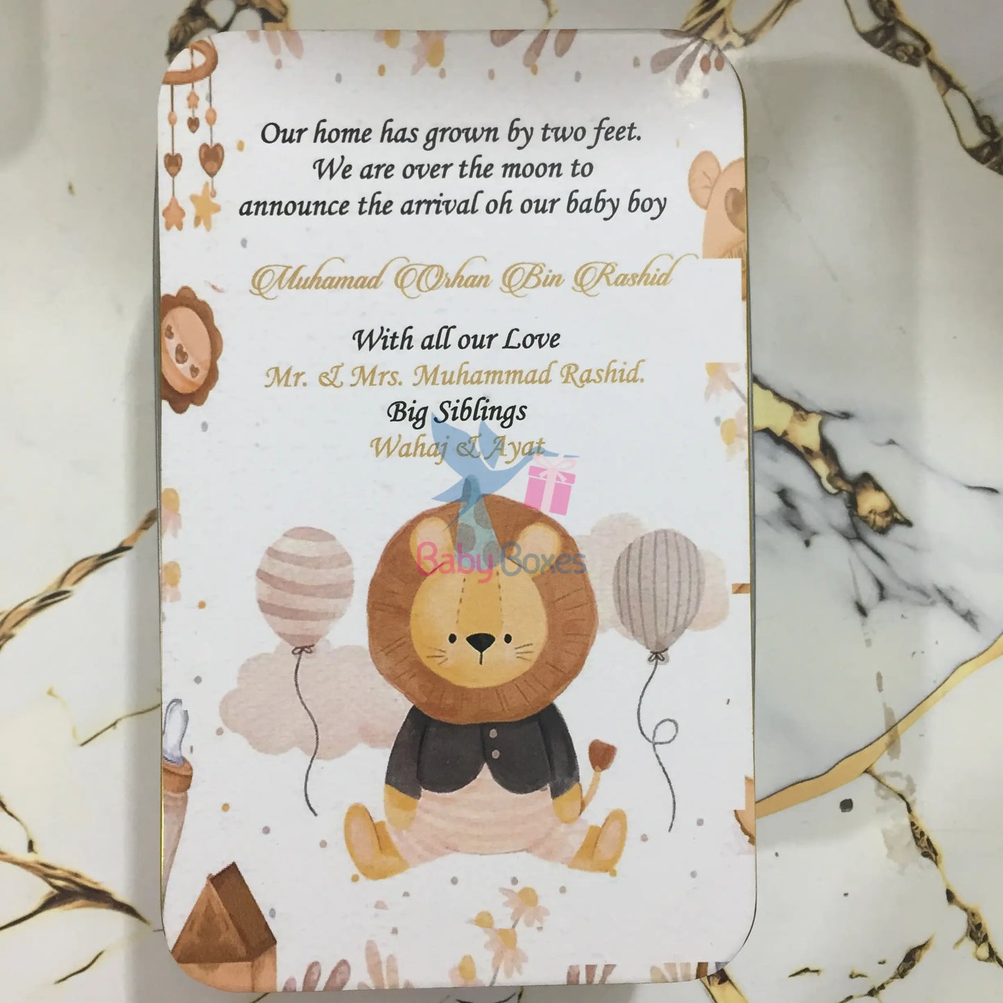 Half Kg Baby Announcement Lion Design Tin Box