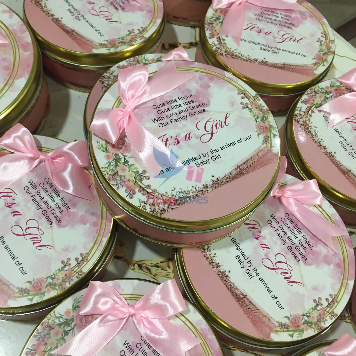 Half Kg Baby Girl Announcement Sweet Box With Bow