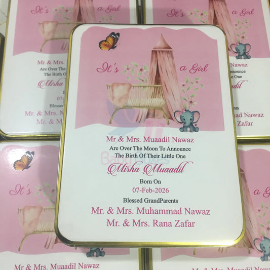 1Kg Baby Girl Announcement Sweet Tin Box
