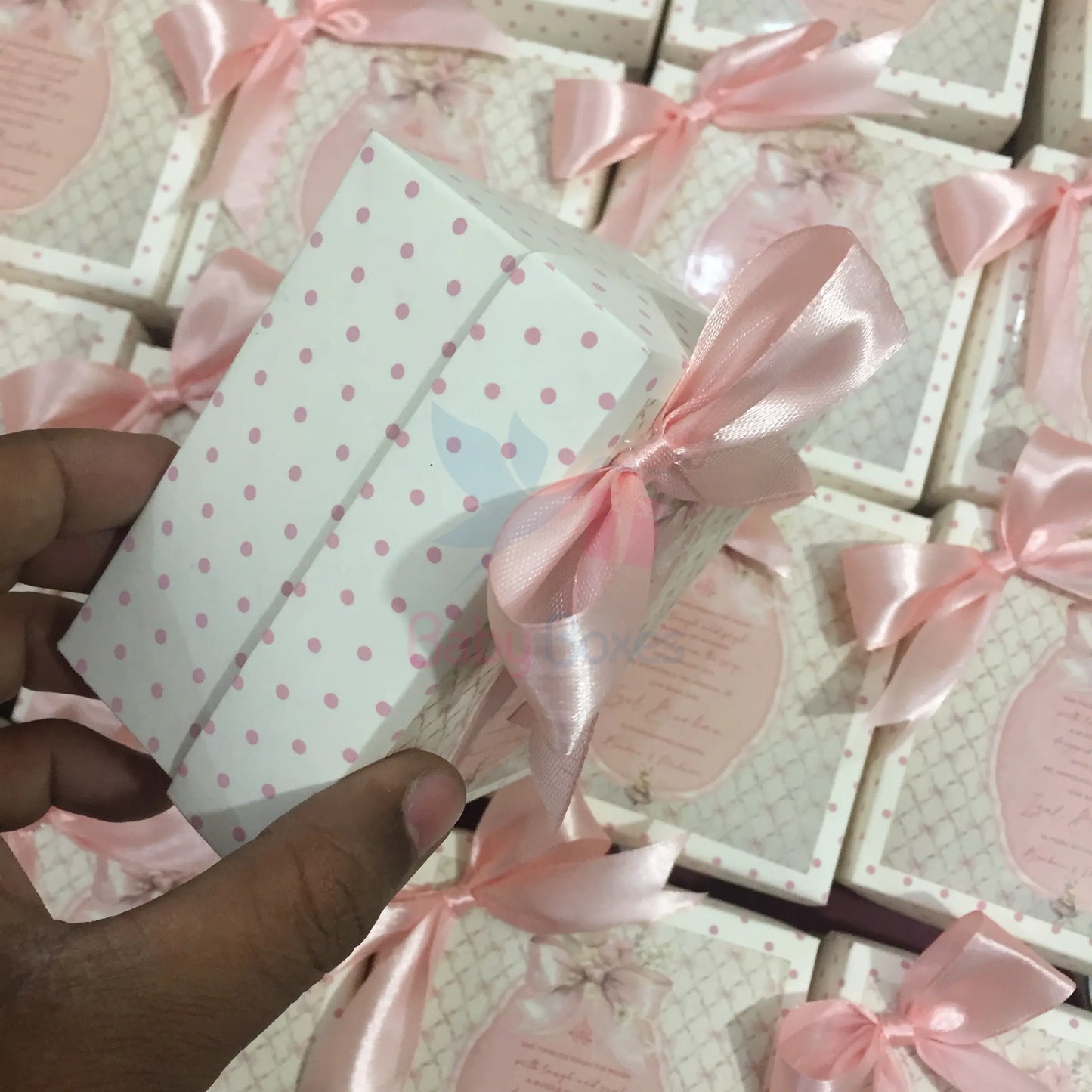 250gm Baby Girl Cardboard Sweet Boxes With Bow