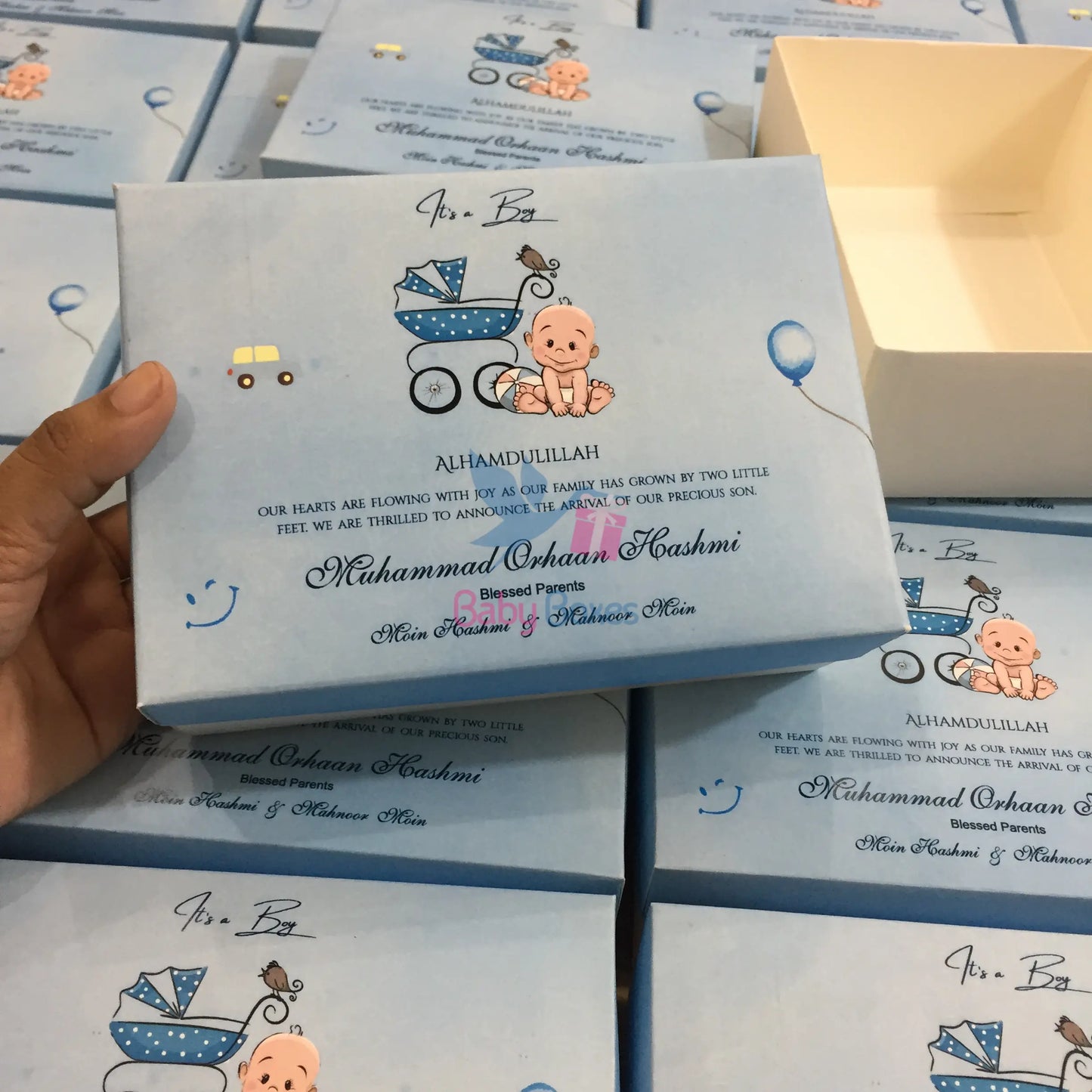 Half Kg Cardboard Baby Boy Announcement Sweet Boxes