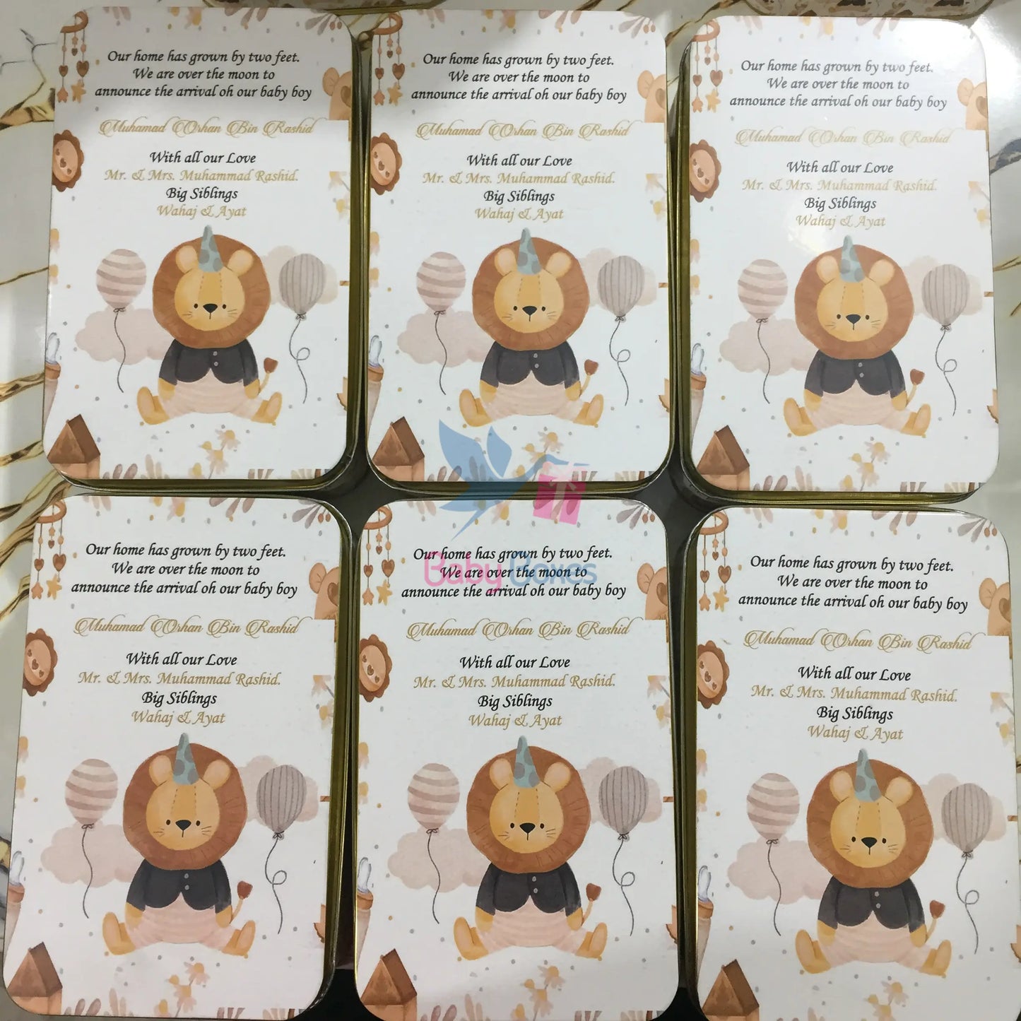 Half Kg Baby Announcement Lion Design Tin Box