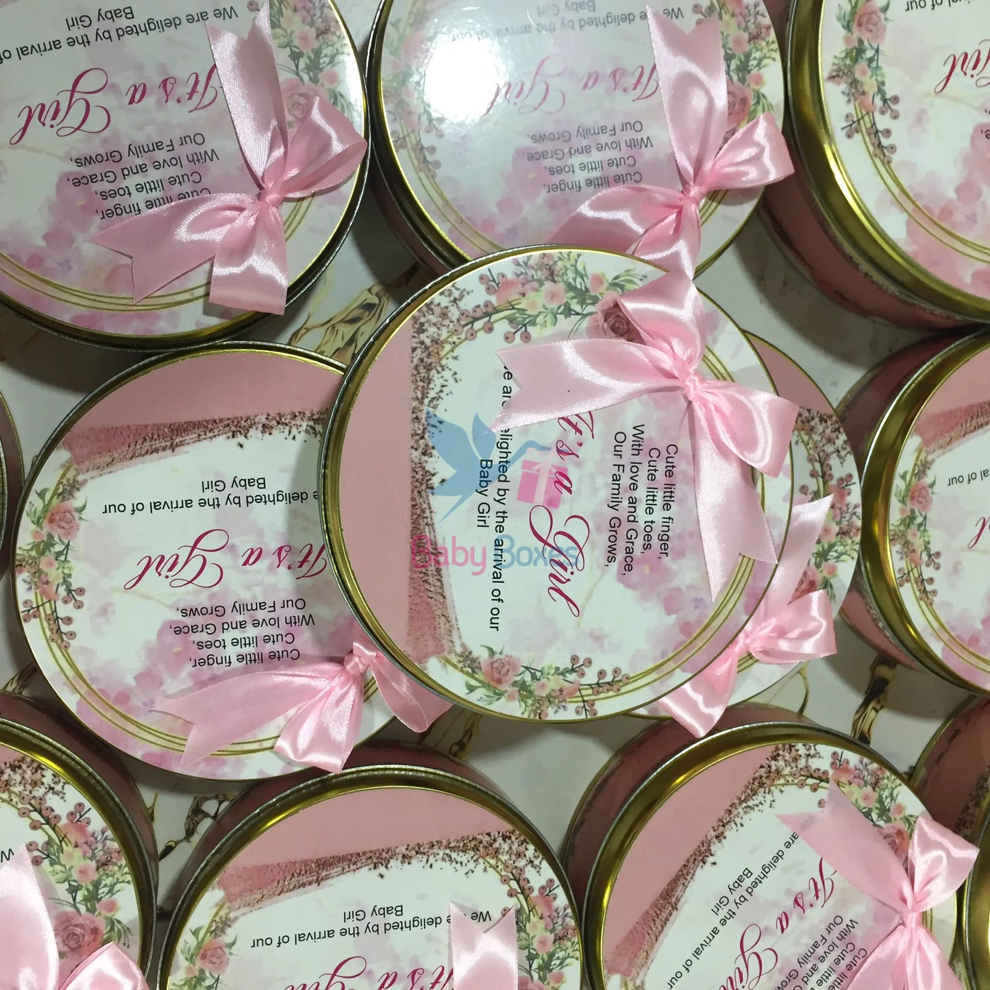Half Kg Baby Girl Announcement Sweet Box With Bow