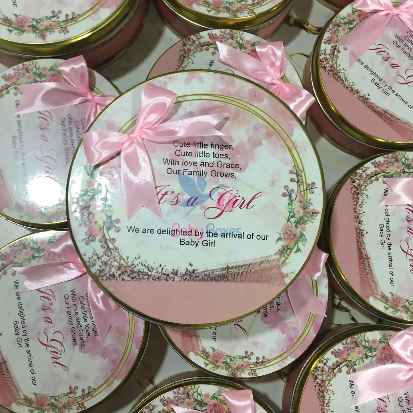 Half Kg Baby Girl Announcement Sweet Box With Bow