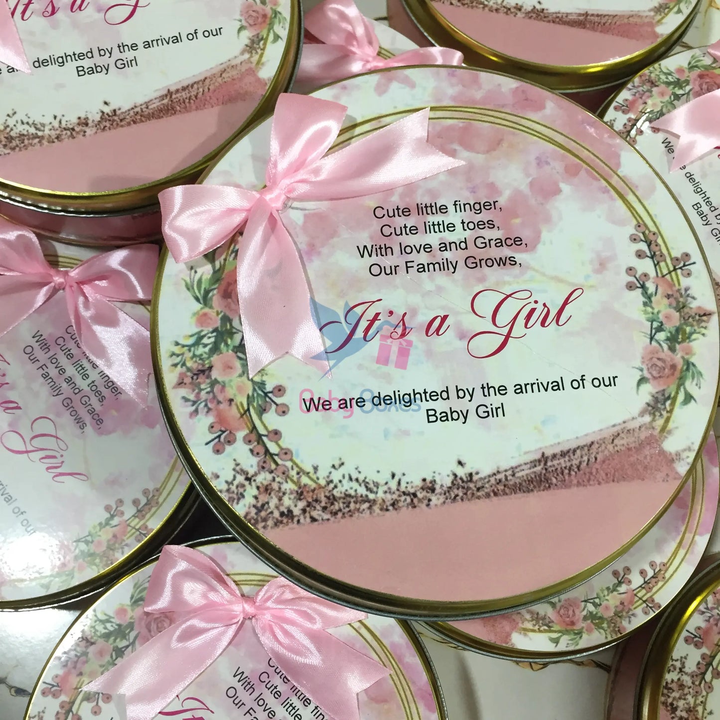 Half Kg Baby Girl Announcement Sweet Box With Bow