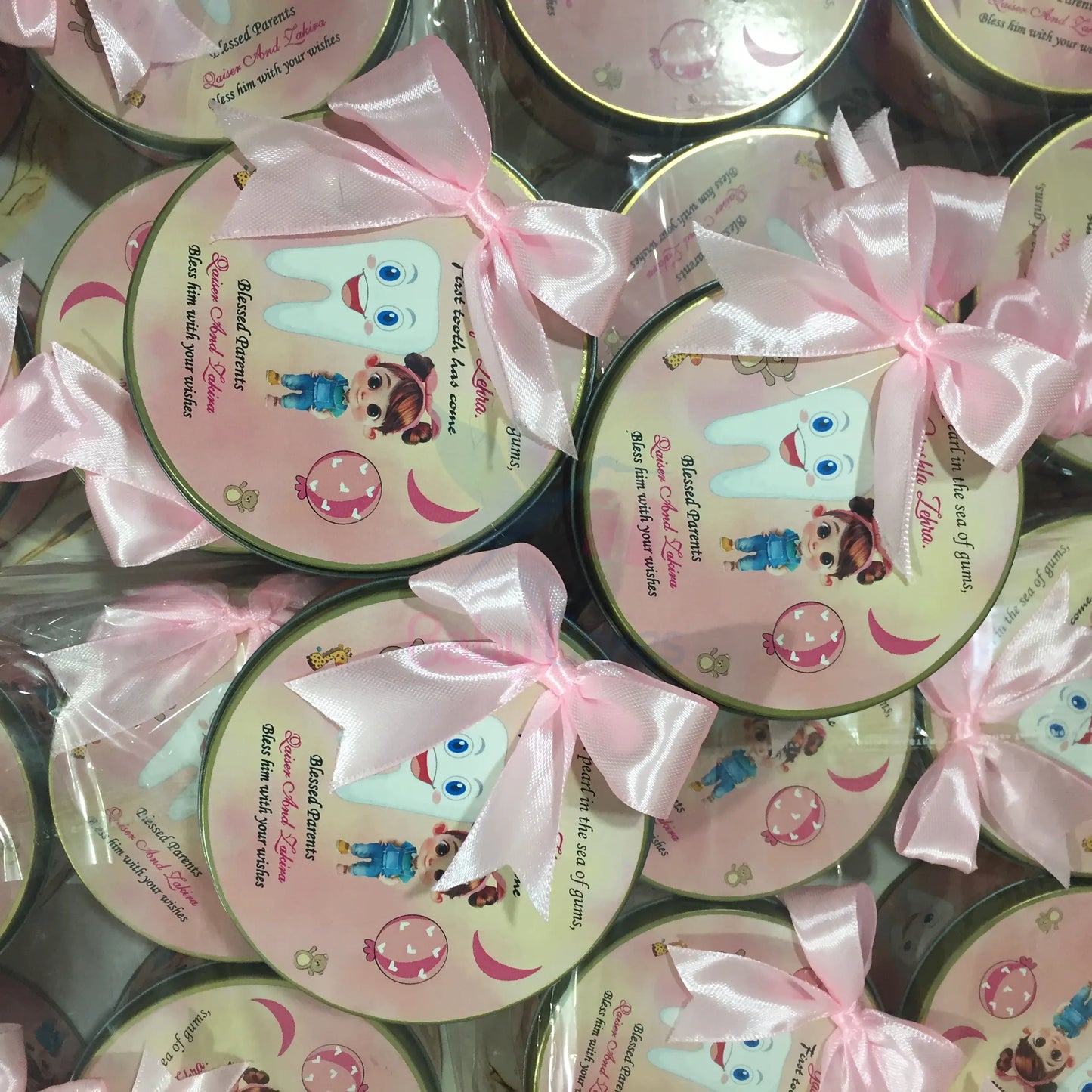 250gm Fist Tooth Tin Boxes With Bow
