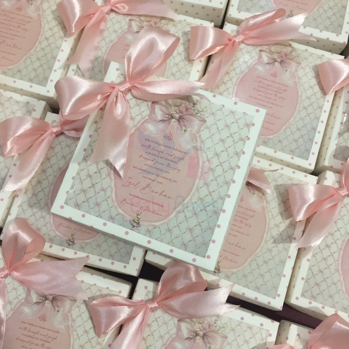 250gm Baby Girl Cardboard Sweet Boxes With Bow