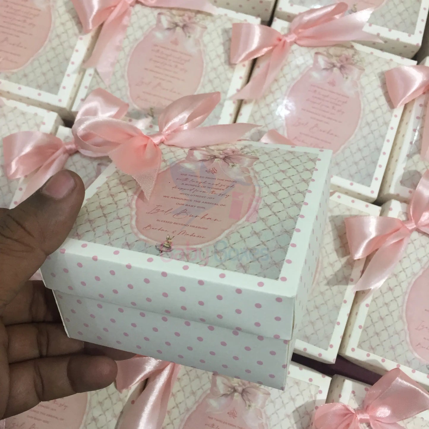 250gm Baby Girl Cardboard Sweet Boxes With Bow