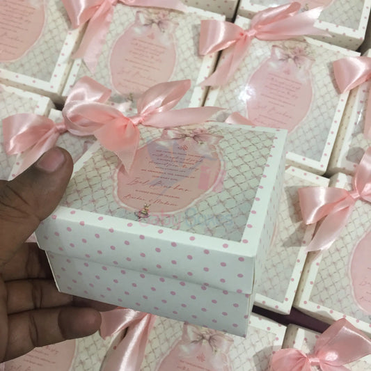 250gm Baby Girl Cardboard Sweet Boxes With Bow