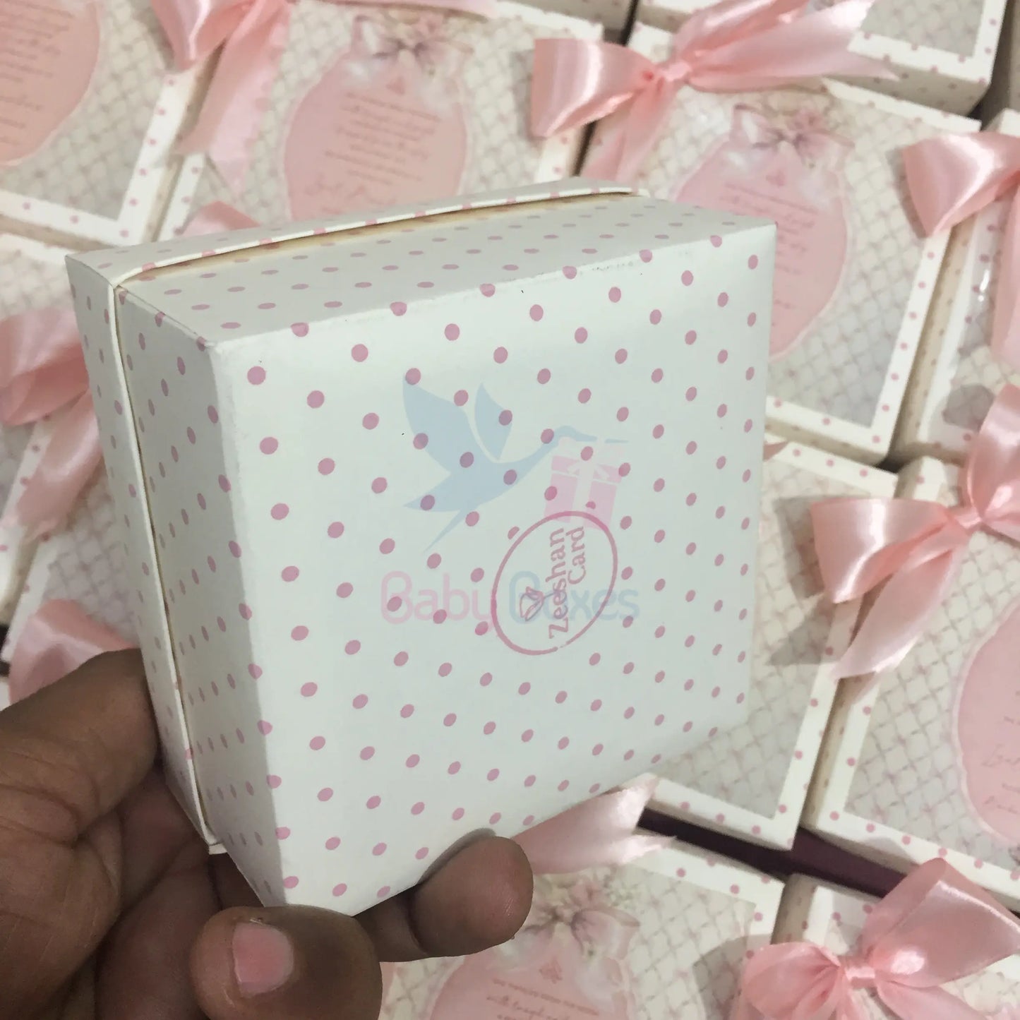 250gm Baby Girl Cardboard Sweet Boxes With Bow