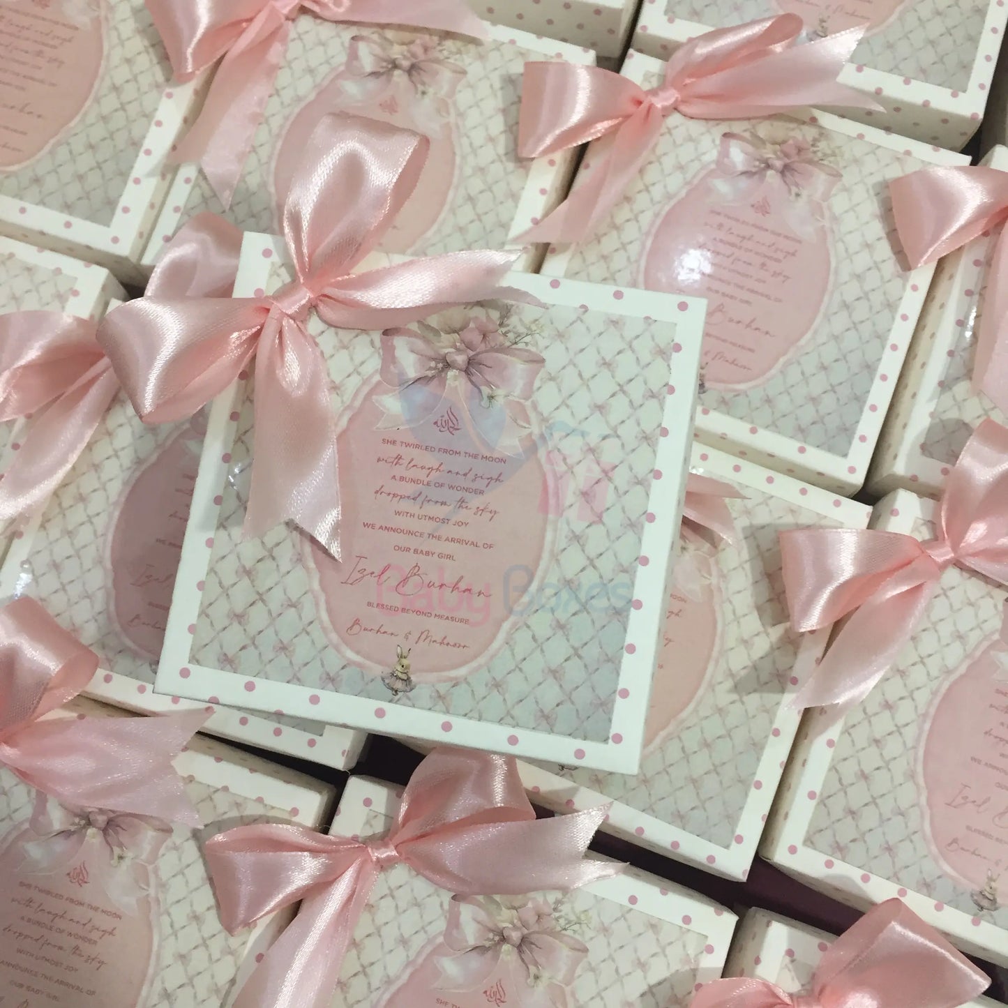 250gm Baby Girl Cardboard Sweet Boxes With Bow