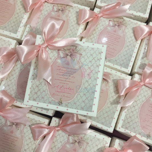 250gm Baby Girl Cardboard Sweet Boxes With Bow