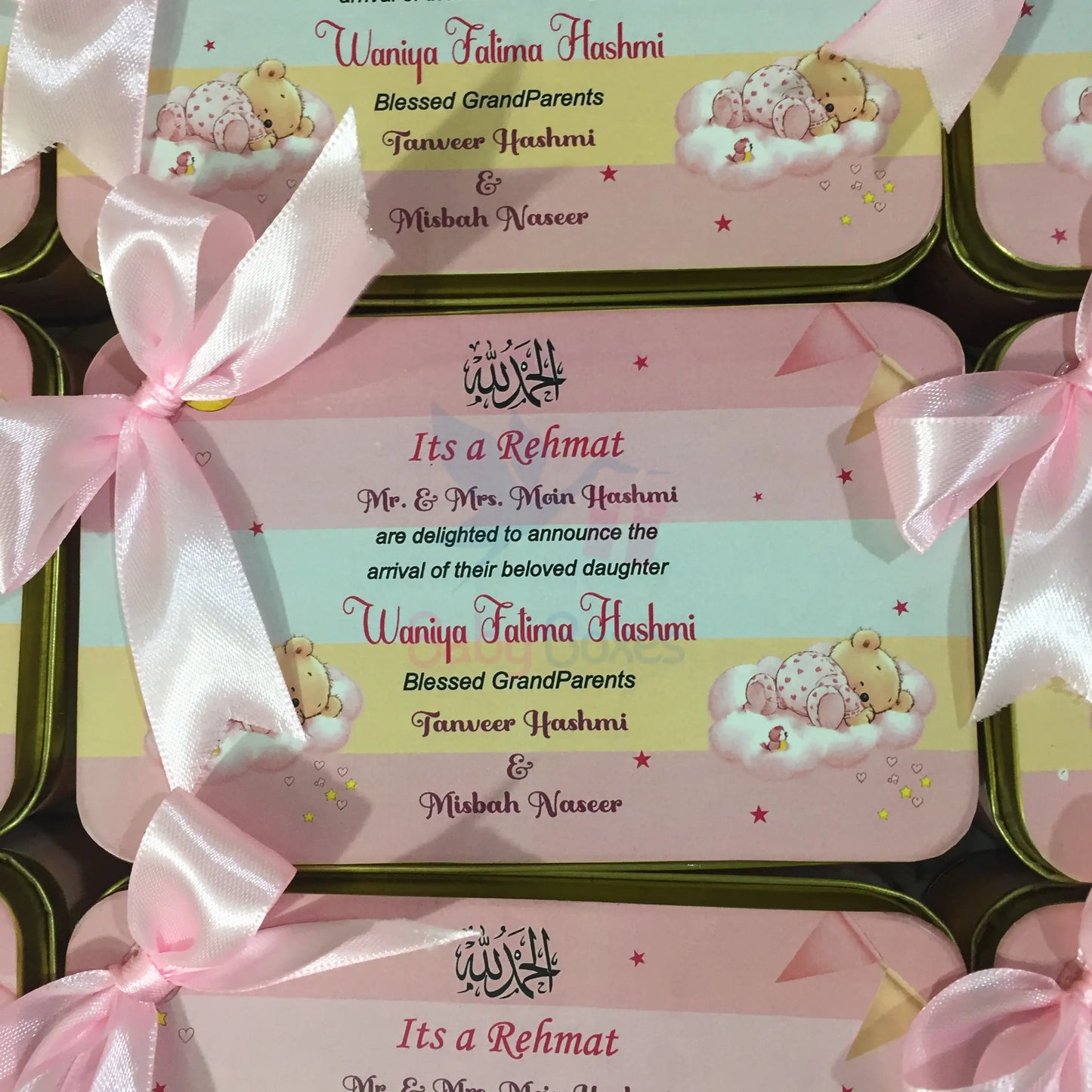 Half Kg Baby Girl Announcement Tin Boxes With Bow