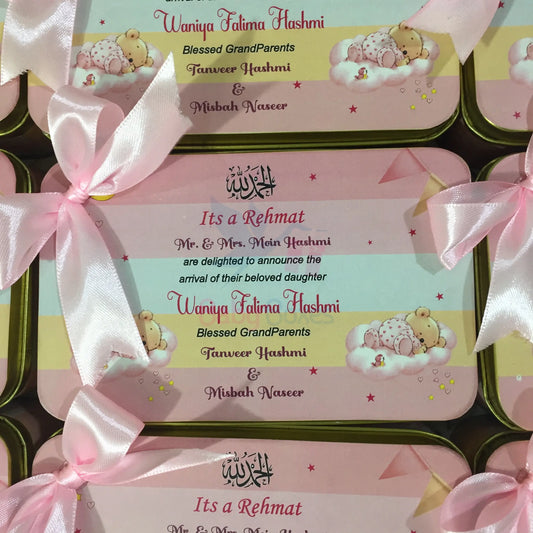 Half Kg Baby Girl Announcement Tin Boxes With Bow