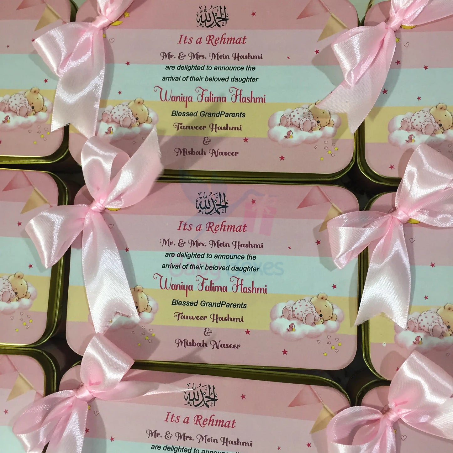 Half Kg Baby Girl Announcement Tin Boxes With Bow