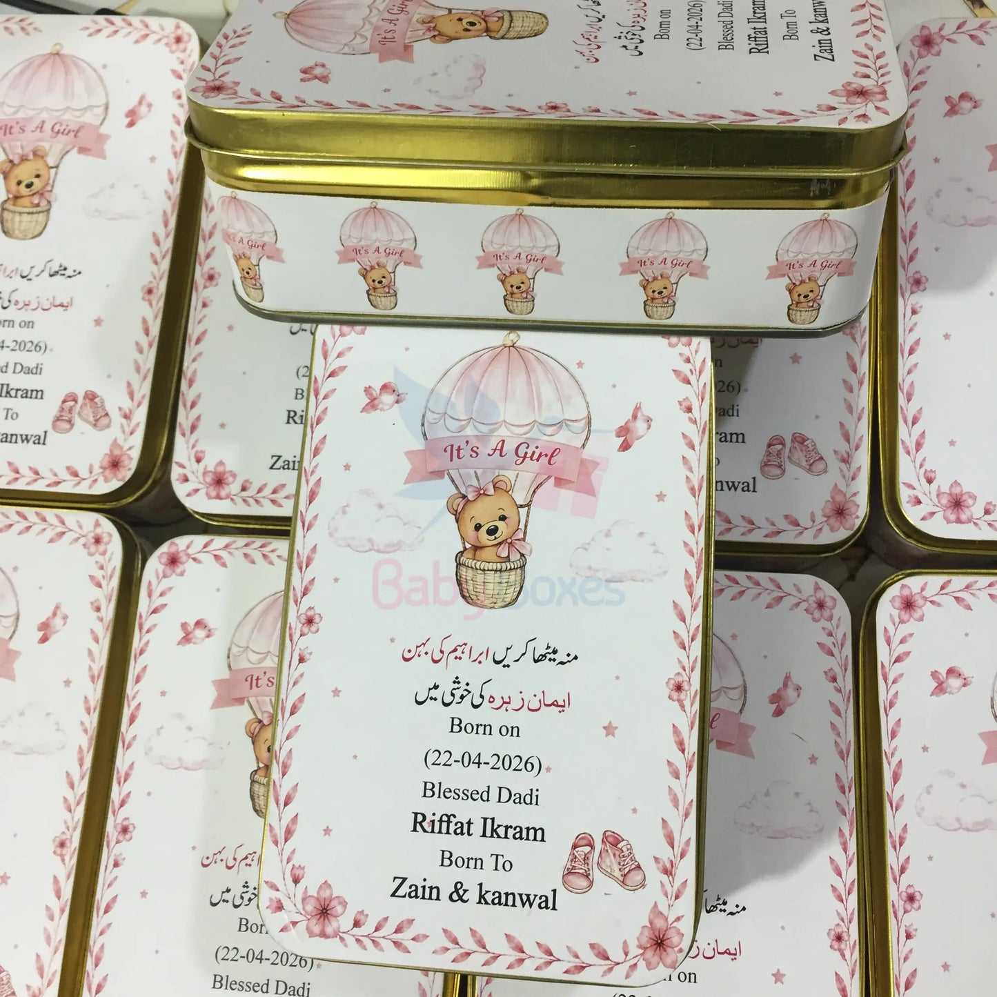 Half Kg Baby Girl Announcement Tin Boxes