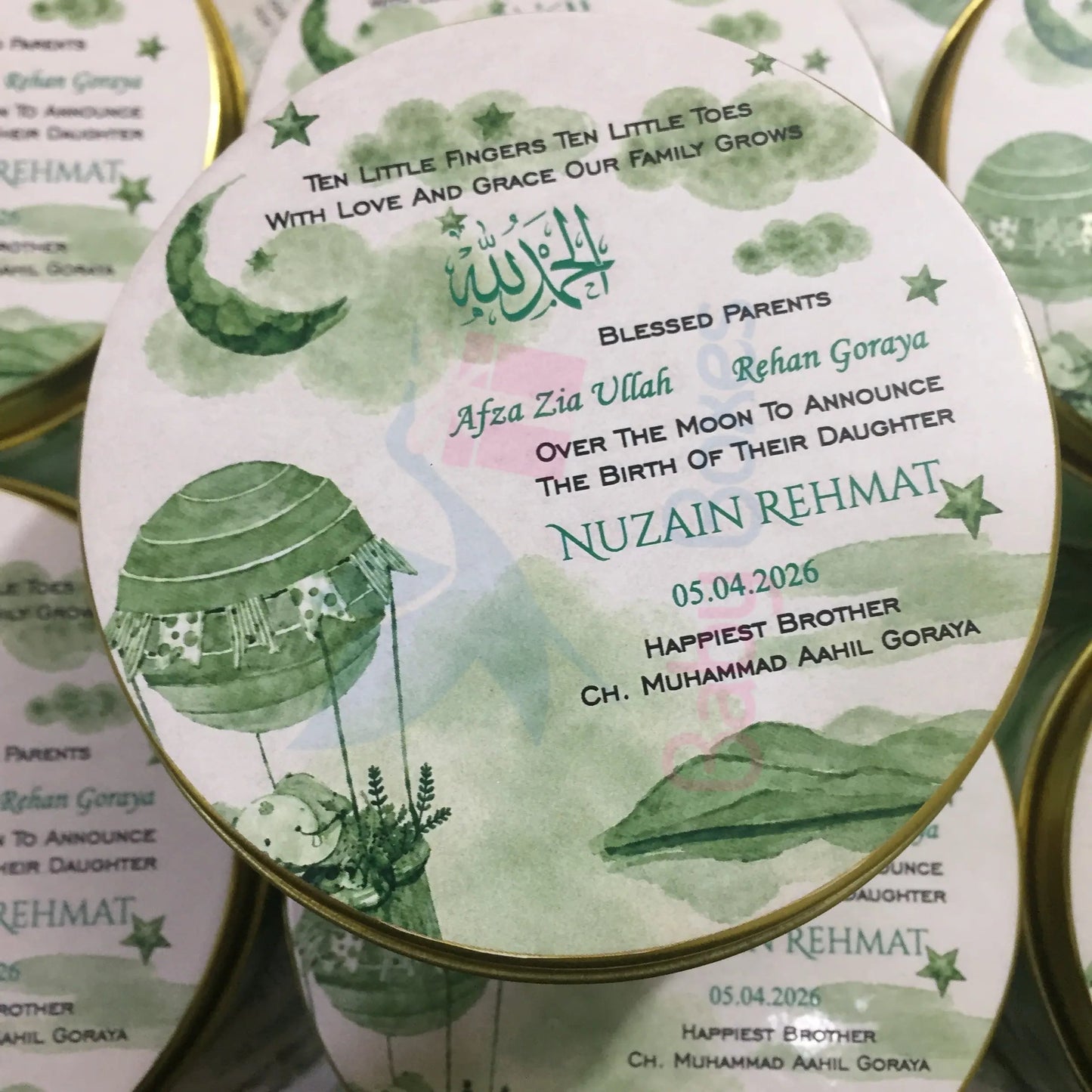 Kg Green Theme Baby Announcement Tin Box