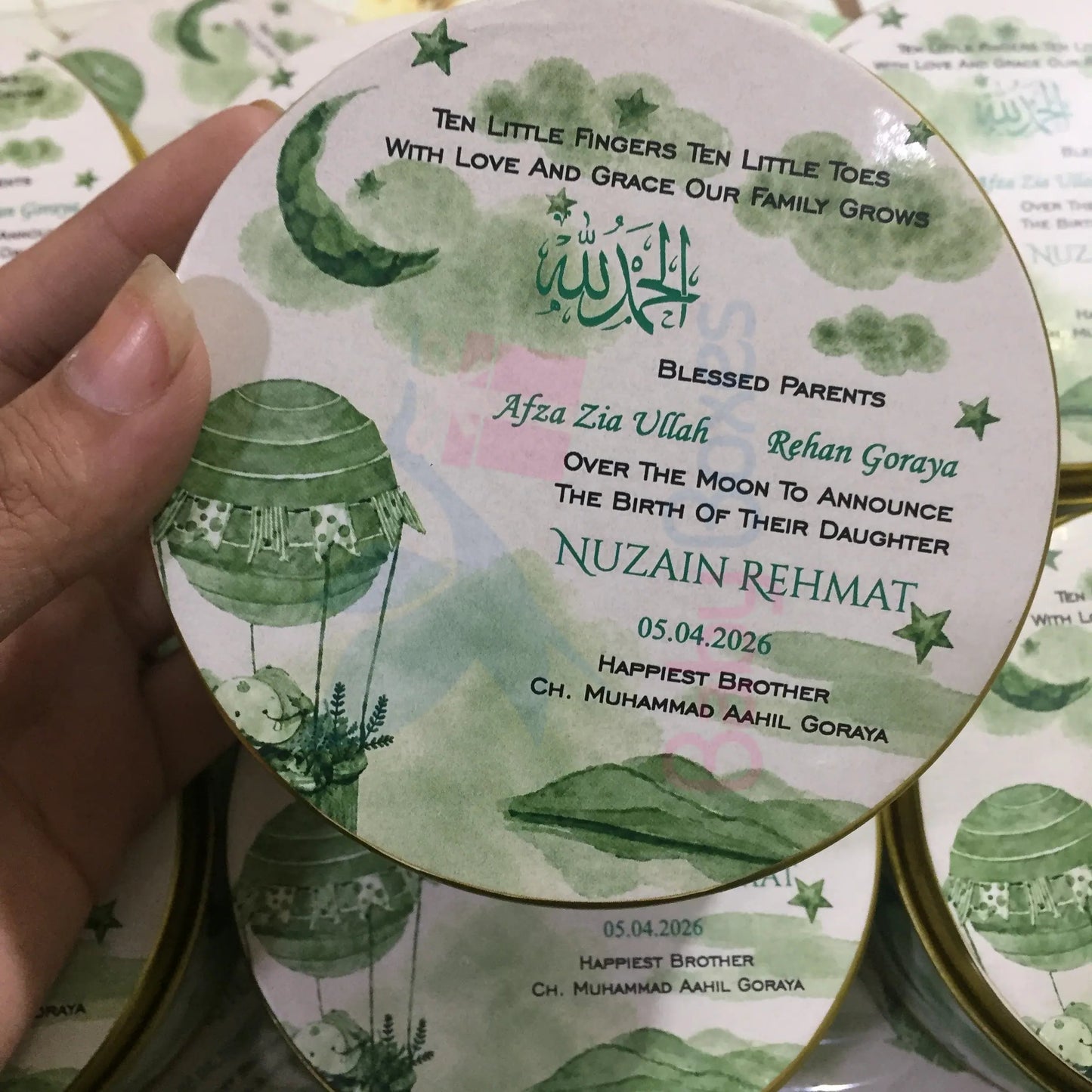 Kg Green Theme Baby Announcement Tin Box