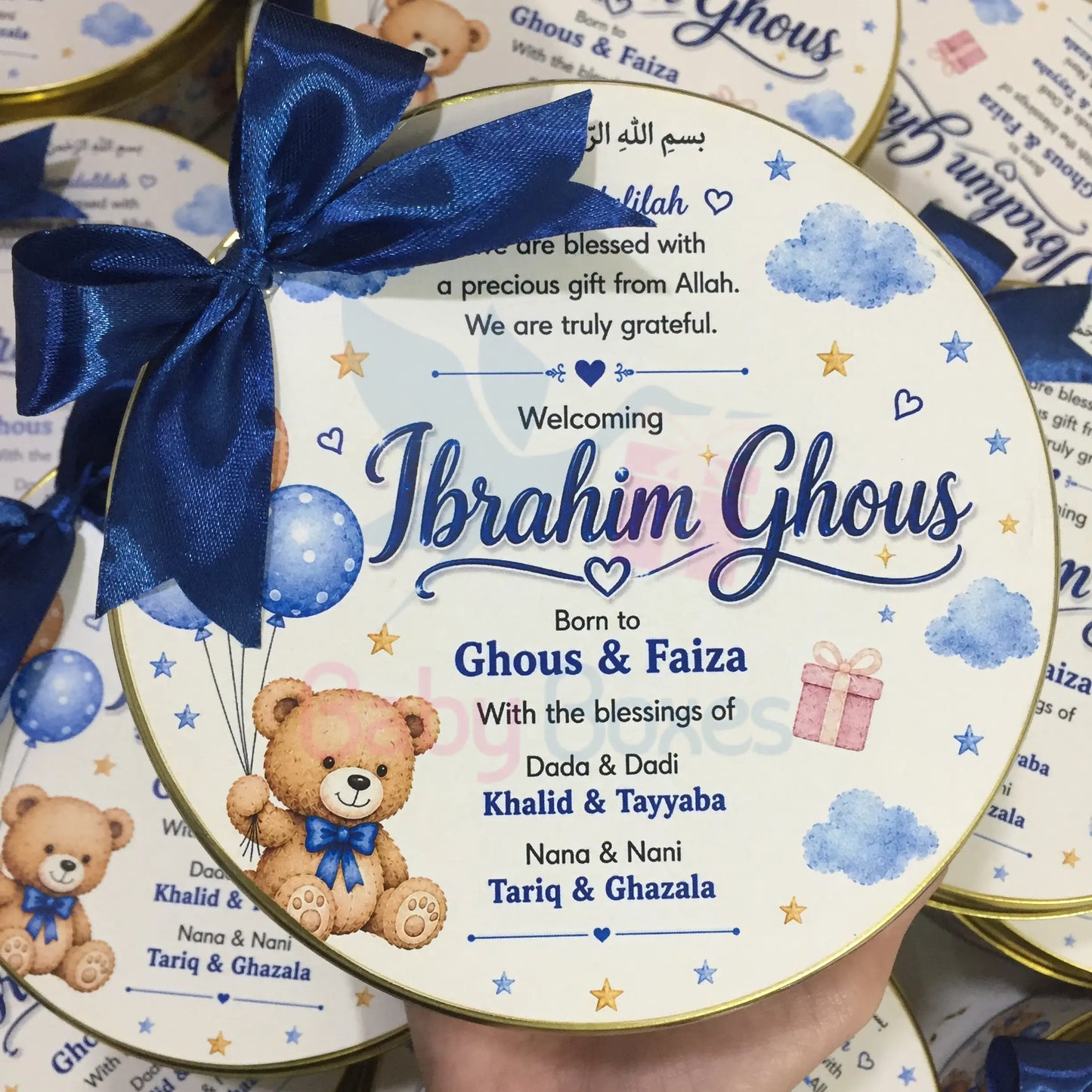 Half kg Teddy Theme Baby Boy Announcement Box