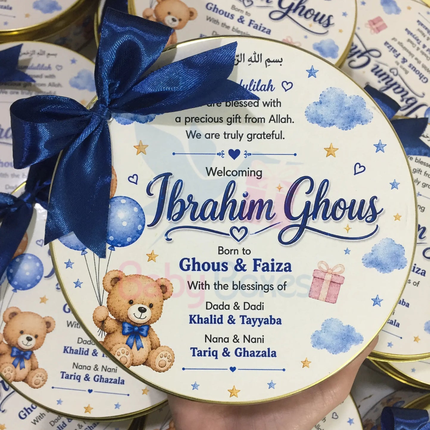 Half kg Teddy Theme Baby Boy Announcement Box
