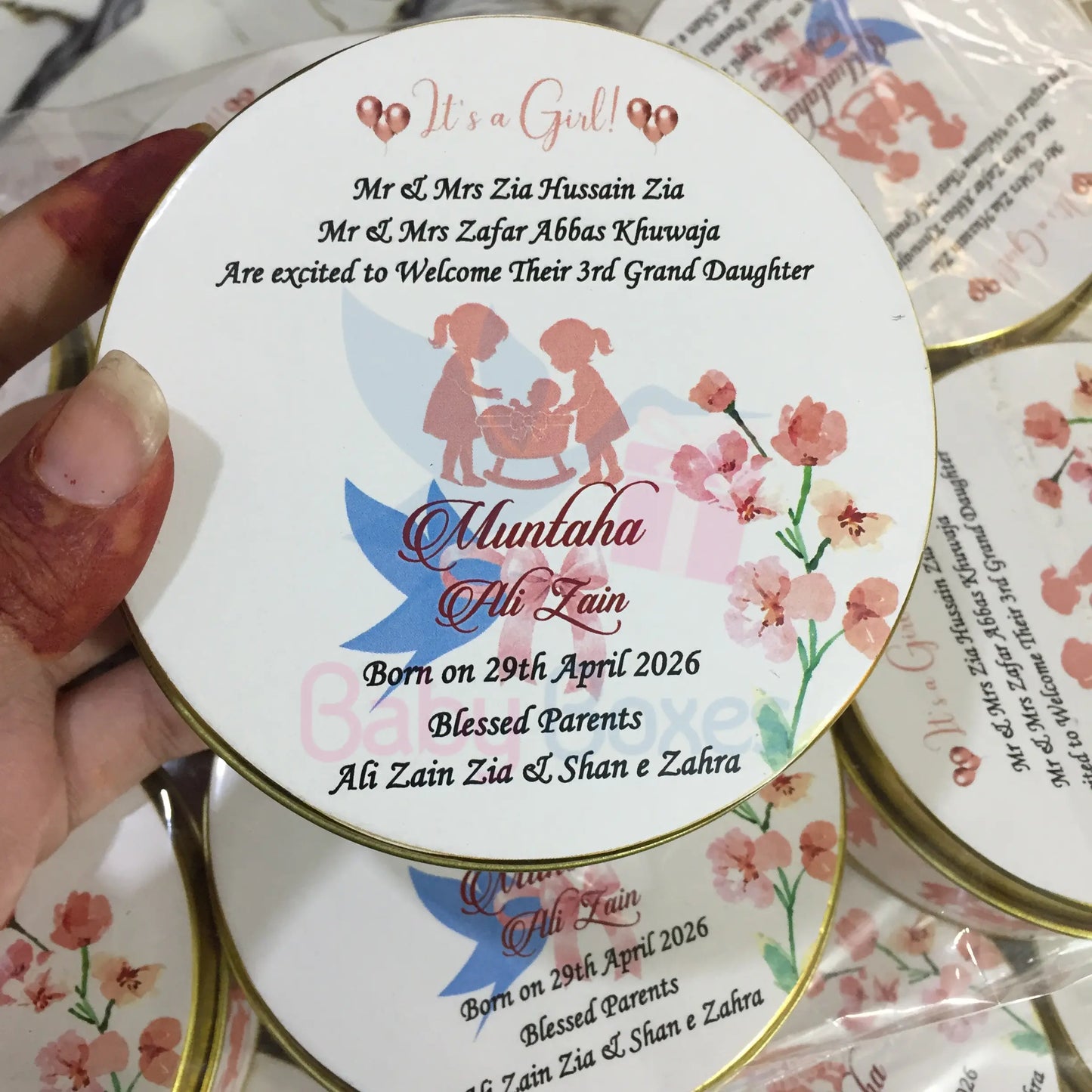 Half kg Floral Baby Girl Birth Announcement Box