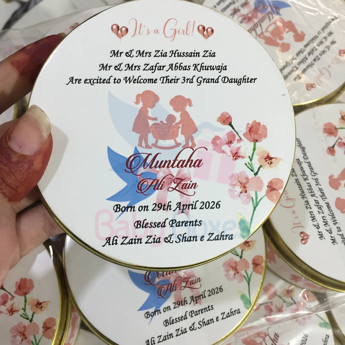 Half kg Floral Baby Girl Birth Announcement Box