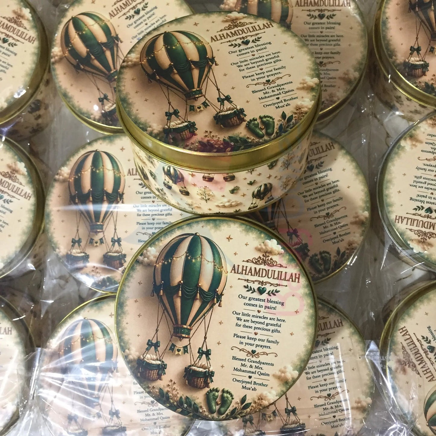 250gm Alhamdulillah Baby Arrival Round Tin Box