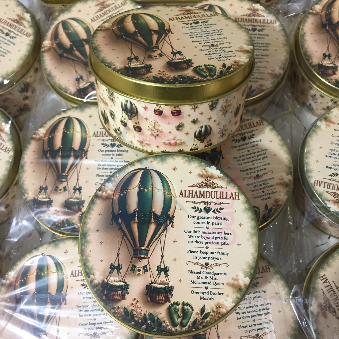 250gm Alhamdulillah Baby Arrival Round Tin Box