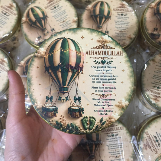 250gm Alhamdulillah Baby Arrival Round Tin Box