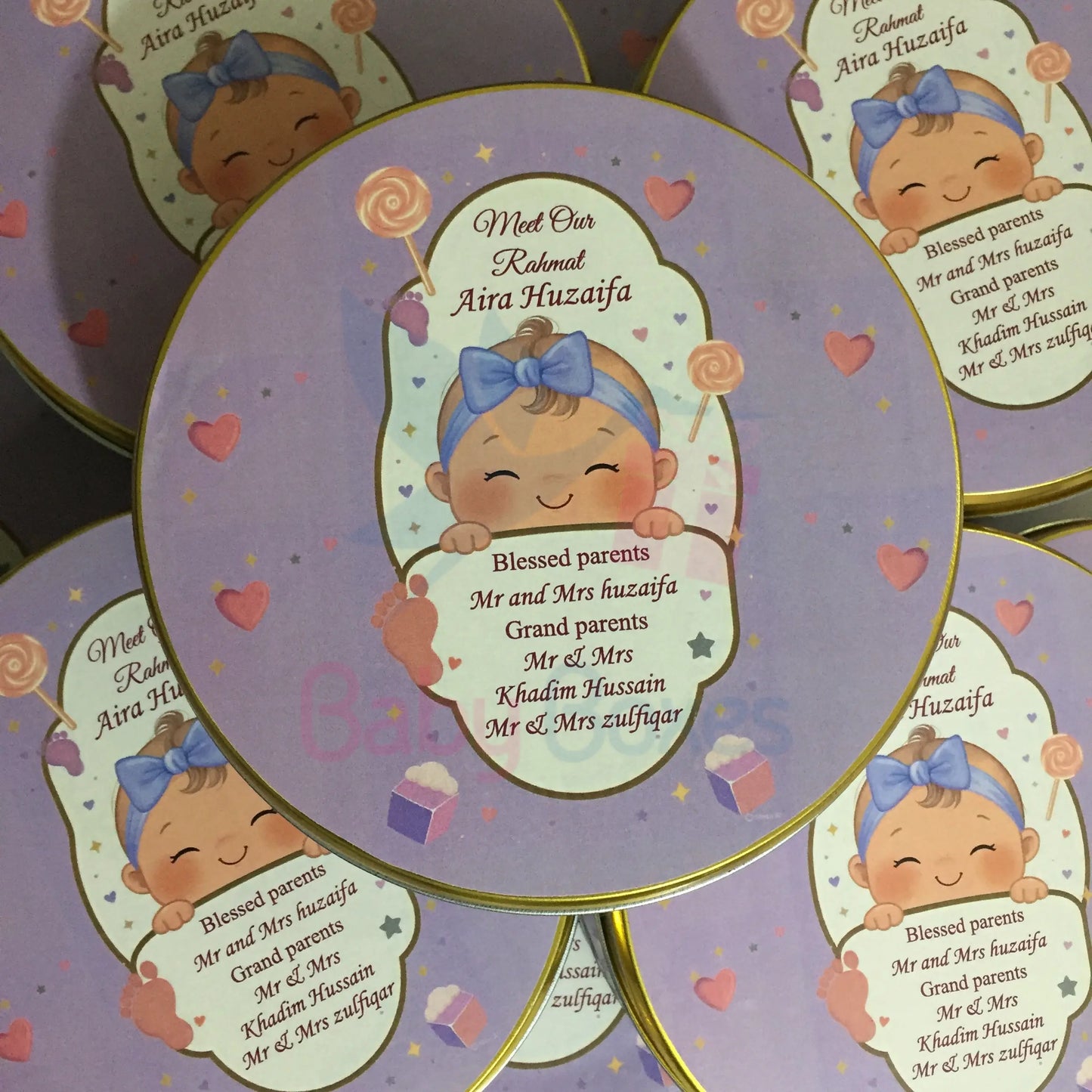 Half kg Personalized Baby Girl Announcement Round Box