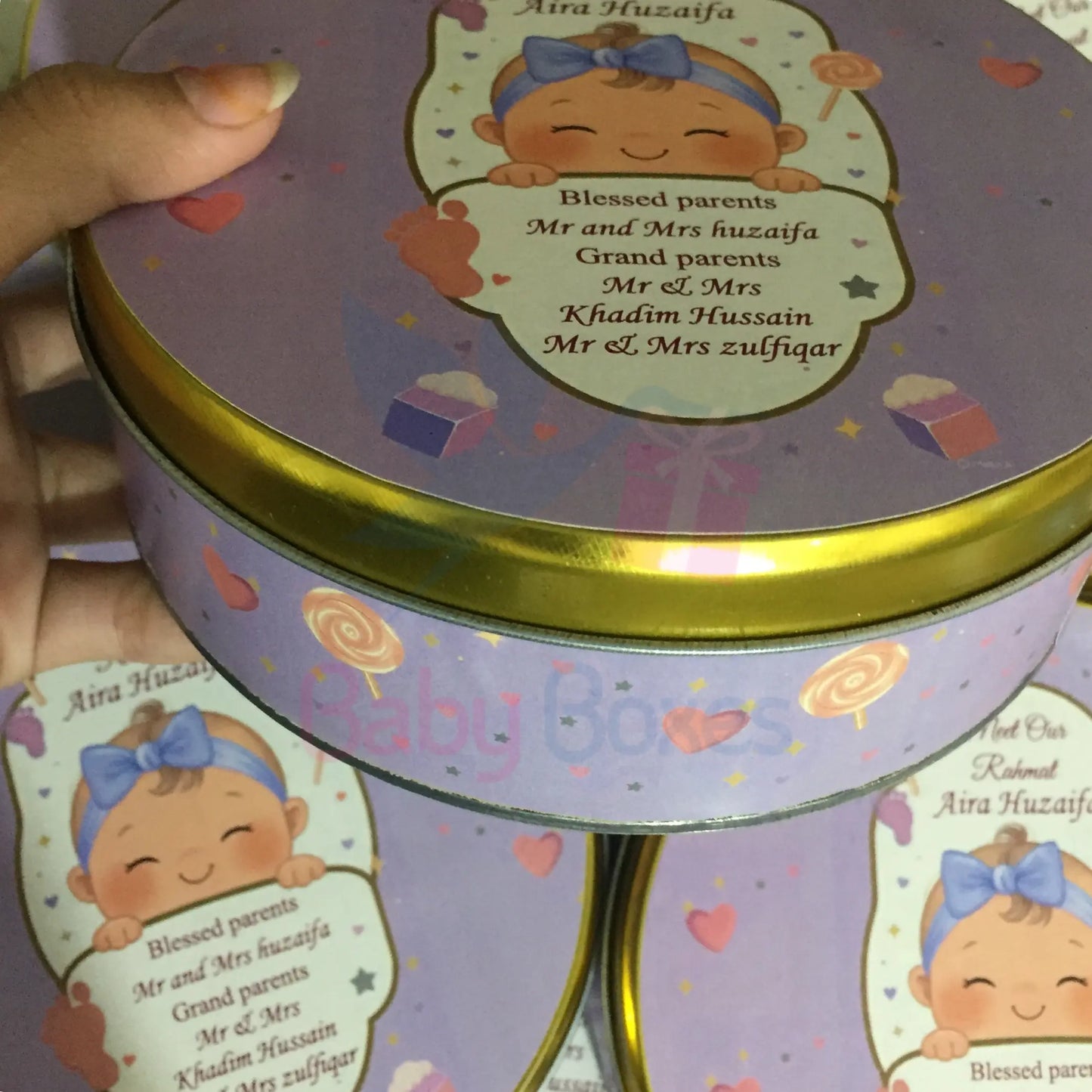 Half kg Personalized Baby Girl Announcement Round Box